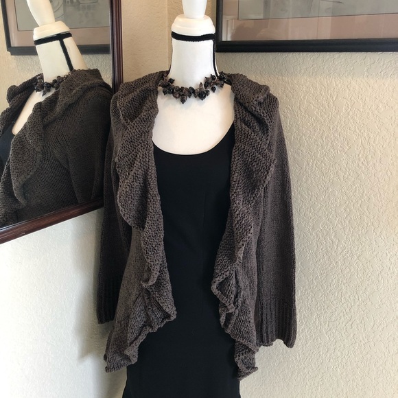 Venue Ruffle Front Ribbon Knit Cardigan Sweater - Picture 6 of 15